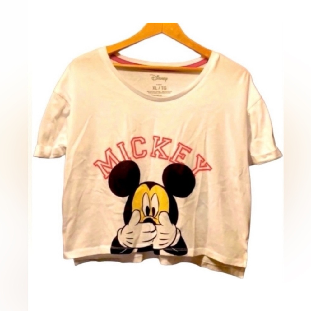 Disney Mickey Mouse Crop Top Tee XL White Graphic Shirt